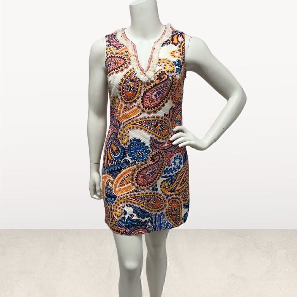 Laundry by Shelli Segal Paisley Sleeveless Fringe Dress
